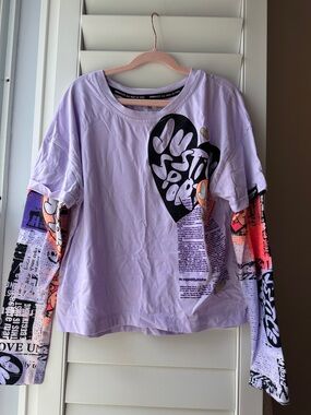 Justice Lavender Layered-Look Graphic Long Sleeve Tee